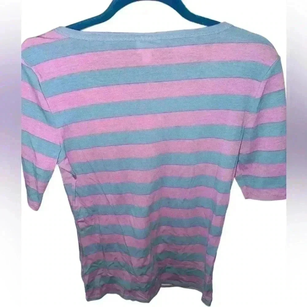 Lularoe small pink & blue striped Gigi top. Sleeve to elbow, fitted. NWT .